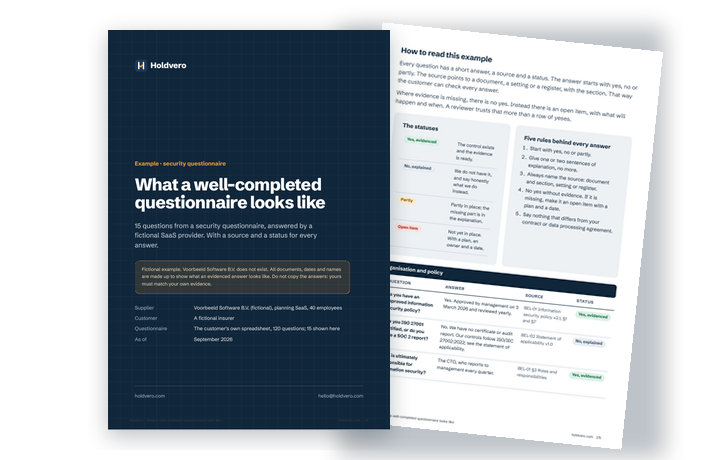 Cover and first page of Example completed questionnaire