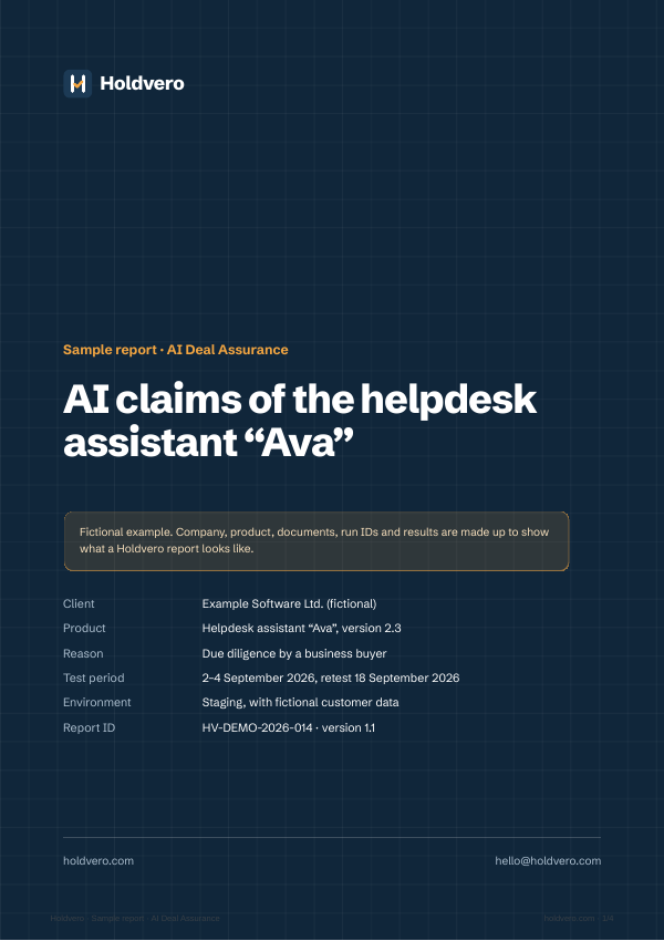 Cover: AI Deal Assurance sample report